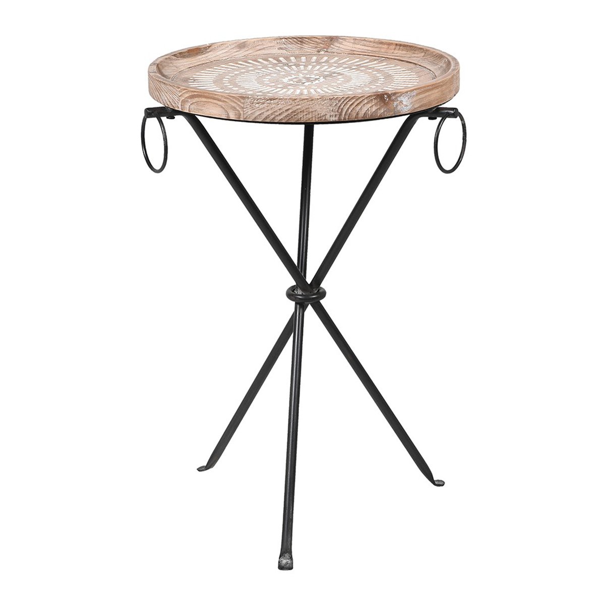 Round Wooden Pattern Tripod Side Table