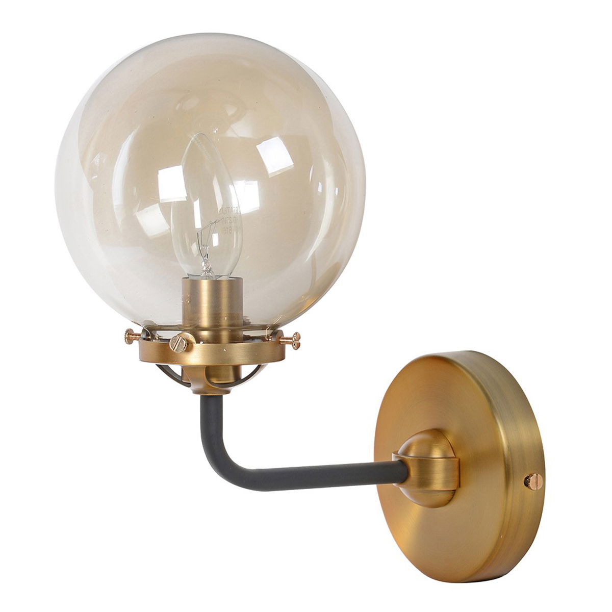 Smoked Amber Glass Ball Brass Wall Light