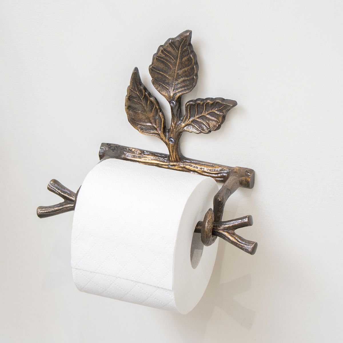 Antique Brass Leaf Detail Textured Toilet Roll Holder