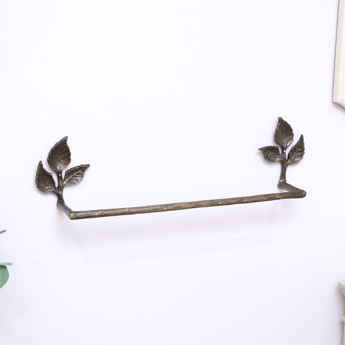 Antique Brass Leaf Detail Textured Towel Rail 62cm