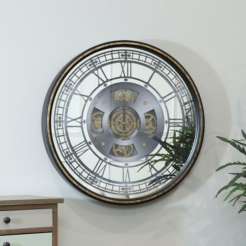 Antique Gold Mirrored Cog Wall Clock