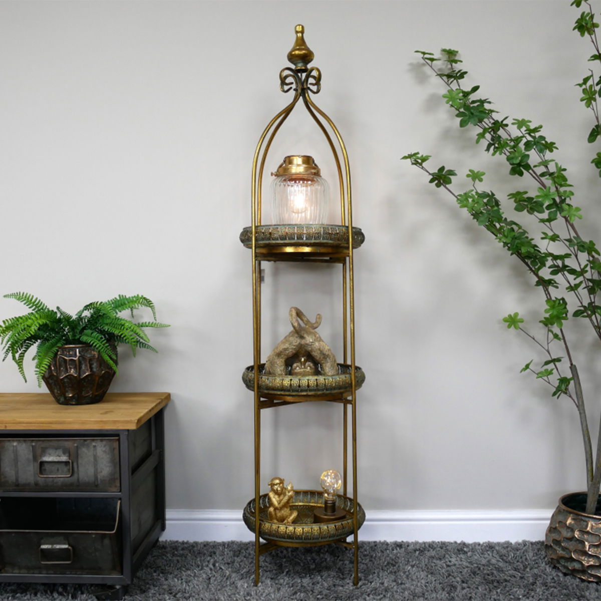 Antique Gold Three Tier Freestanding Shelf