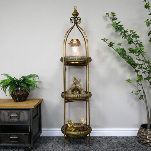 Antique Gold Three Tier Freestanding Shelf