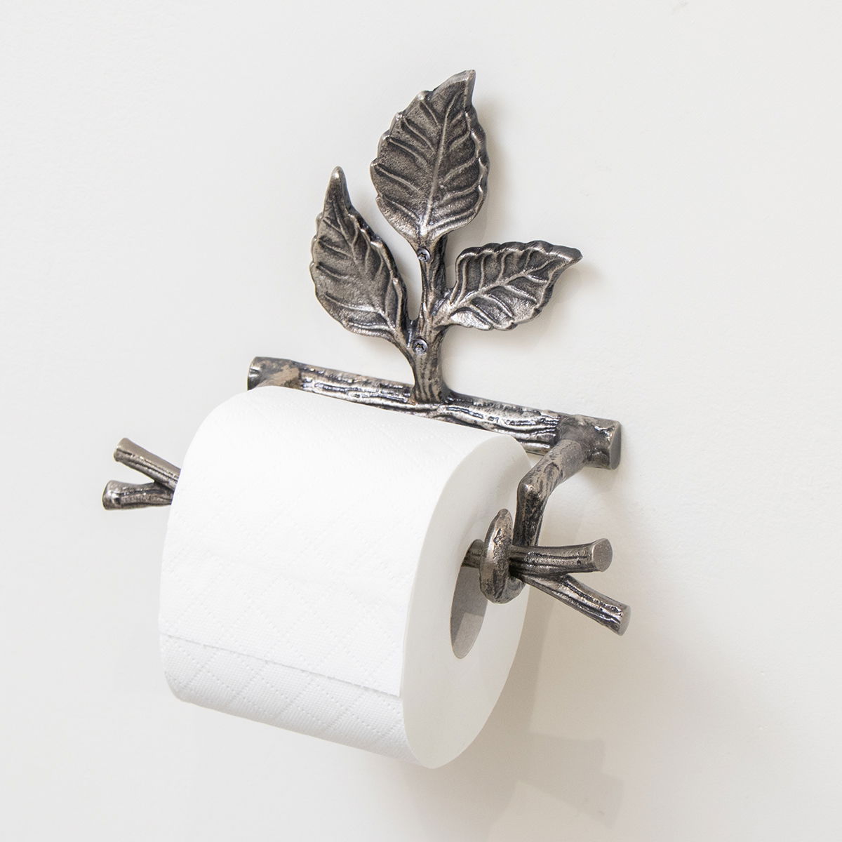 Antique Silver Leaf Detail Textured Toilet Roll Holder