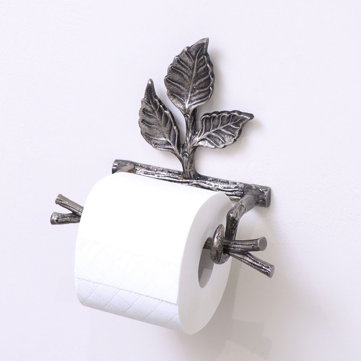 Antique Silver Leaf Detail Textured Toilet Roll Holder