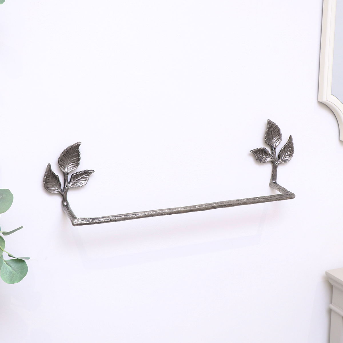 Antique Silver Leaf Detail Textured Towel Rail 62cm