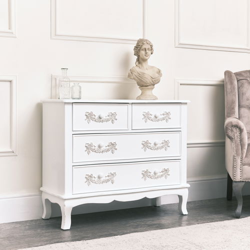 Antique White 4 Drawer Chest of Drawers - Pays Blanc Range