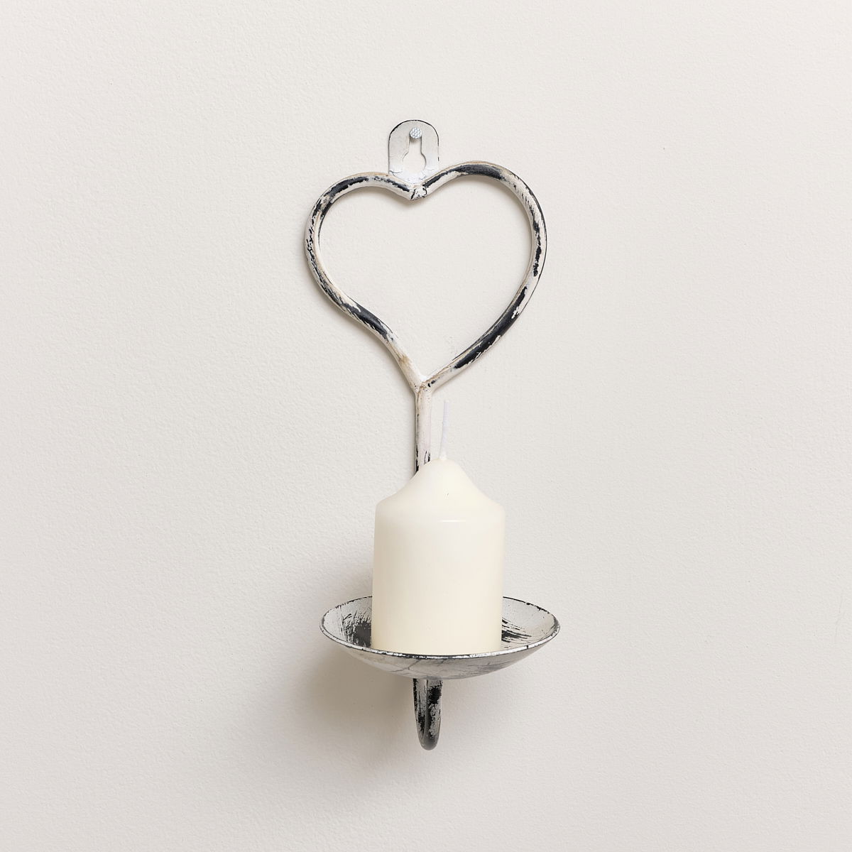 Antique White Heart Candle Sconce