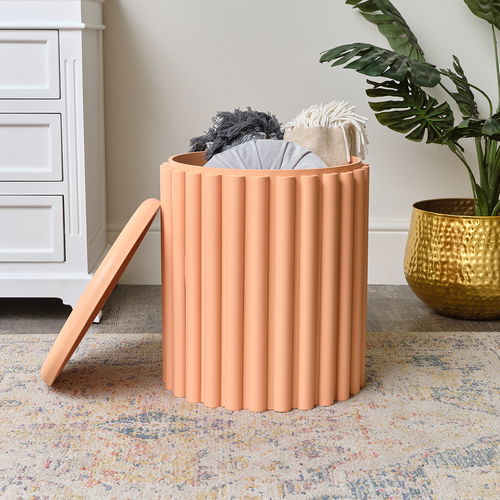 Apricot Wooden Fluted Storage Stool / Side Table