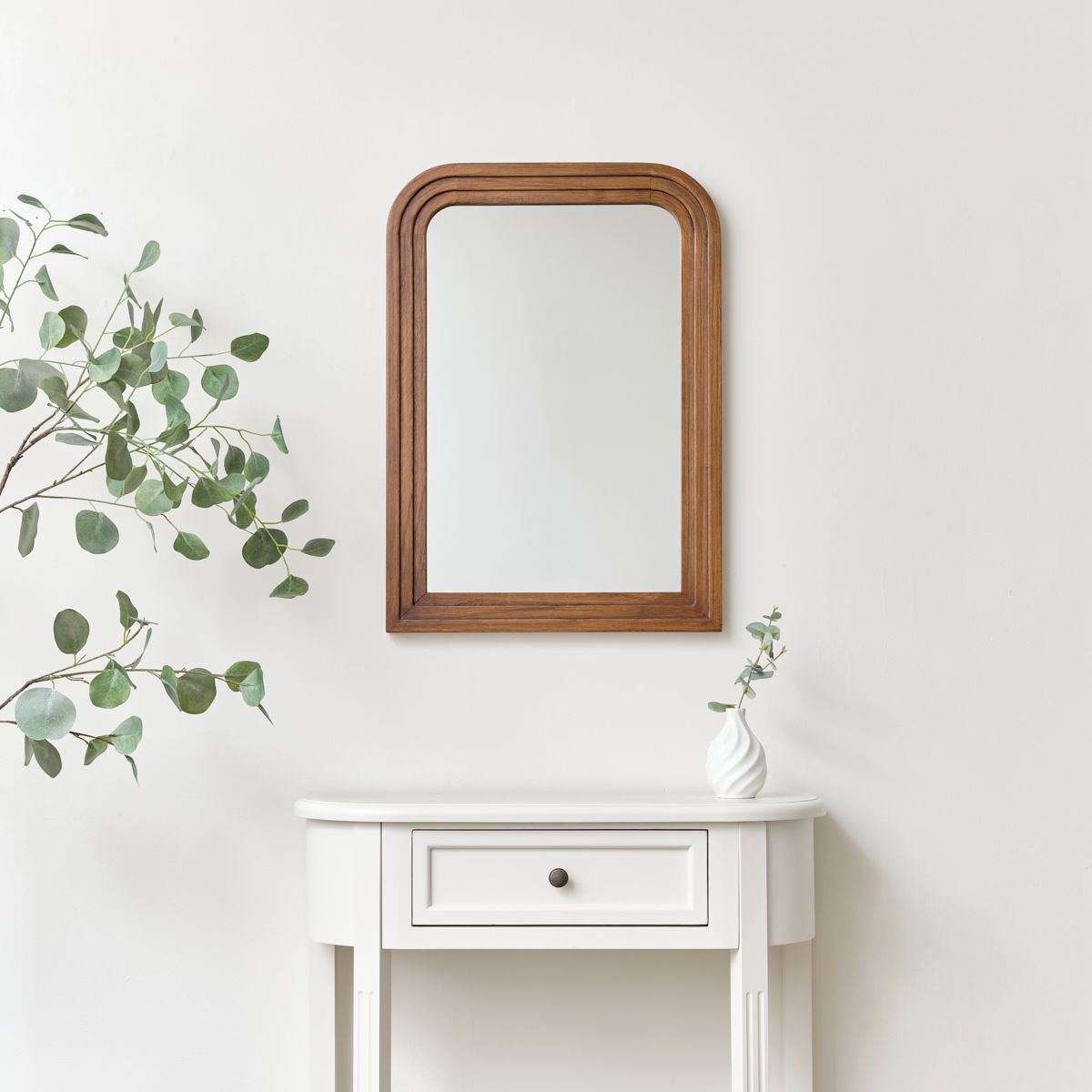 Dark Wood Arched Frame Wall Mirror 50cm x 70cm	