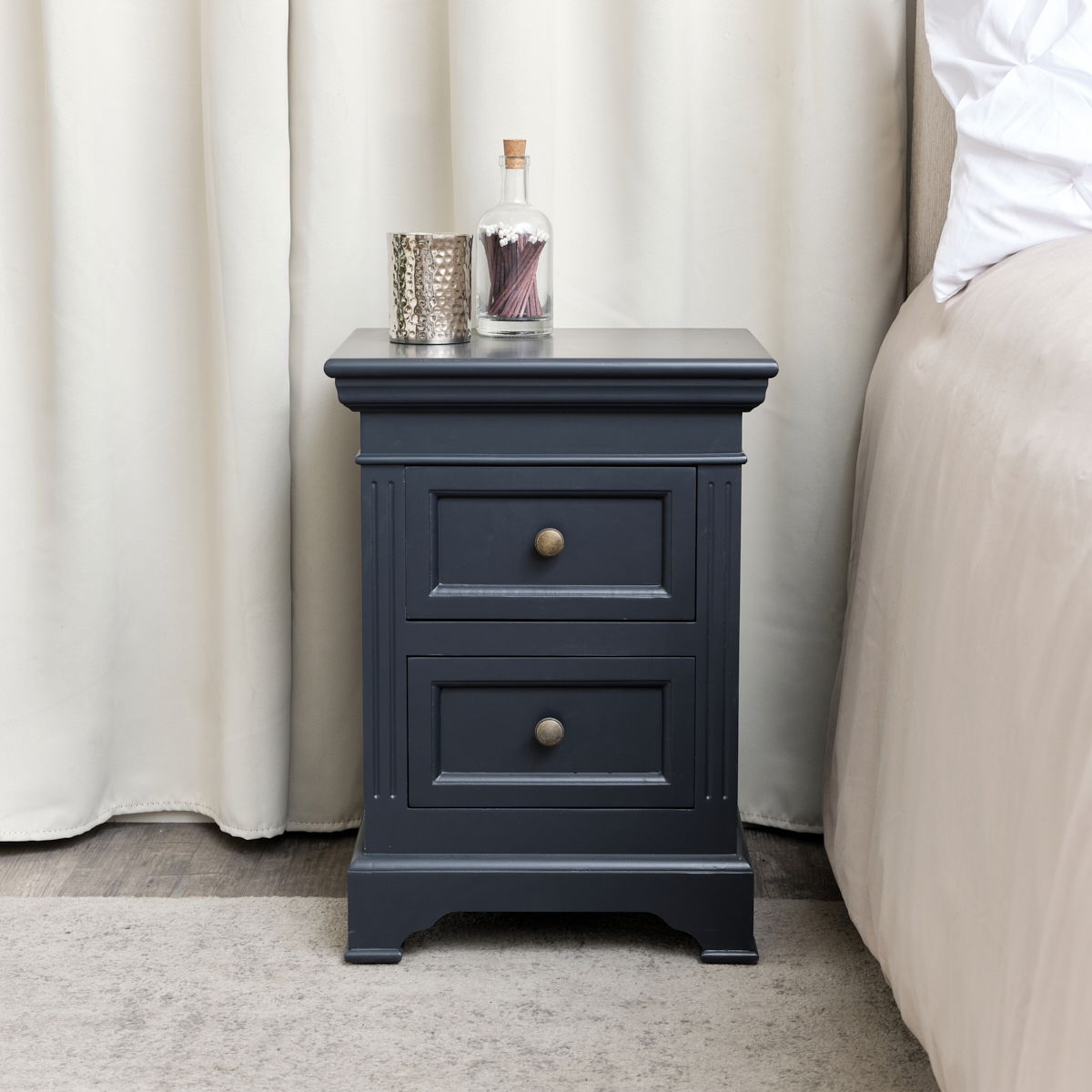 Black Two Drawer Bedside Table - Daventry Black Range