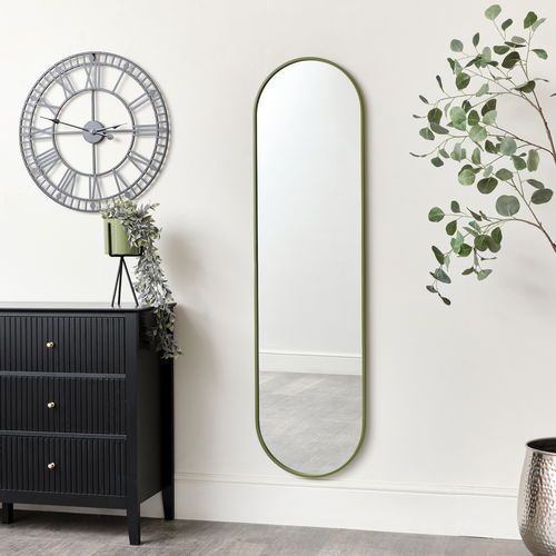 Green Metal Framed Pill Shaped Mirror 40cm x 150cm