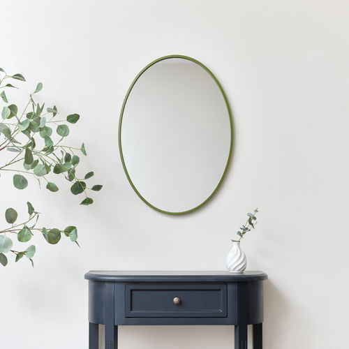 Green Oval Metal Framed Mirror 50cm x 70cm
