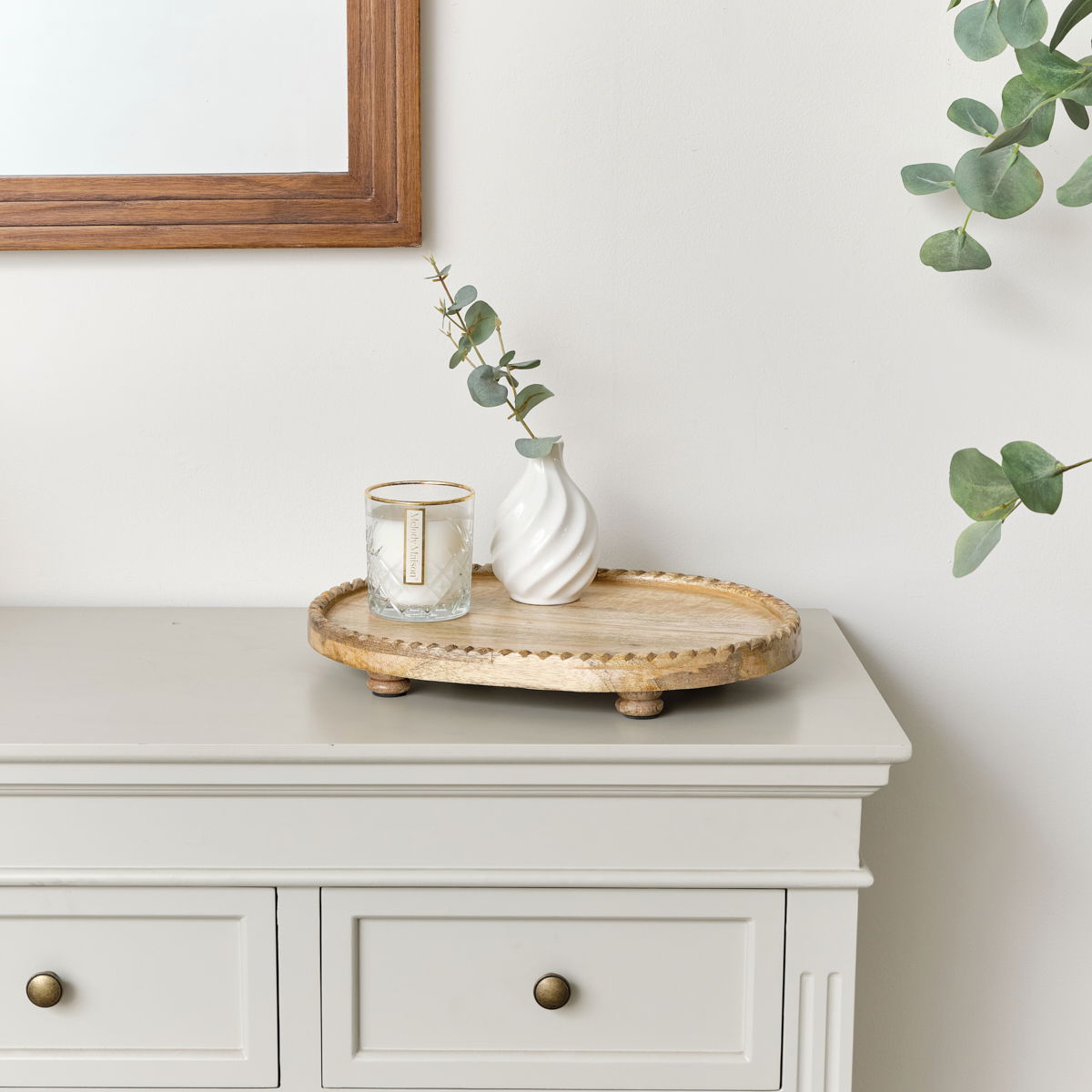 Oval Mango Wood Detailed Tray - 38cm