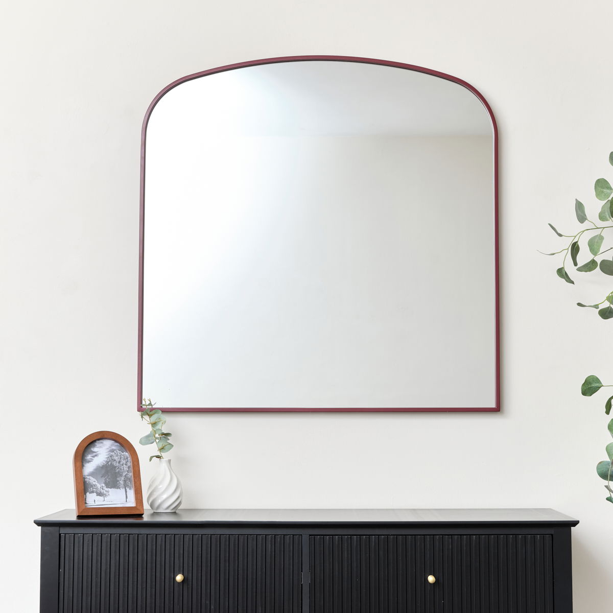 Red Metal Framed Arched Wall Mirror 90cm x 90cm