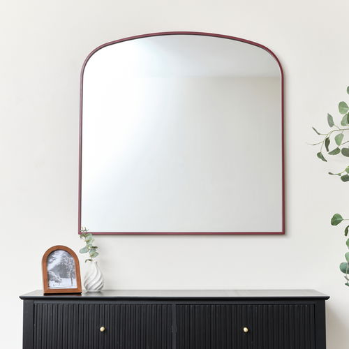 Red Metal Framed Arched Wall Mirror 90cm x 90cm
