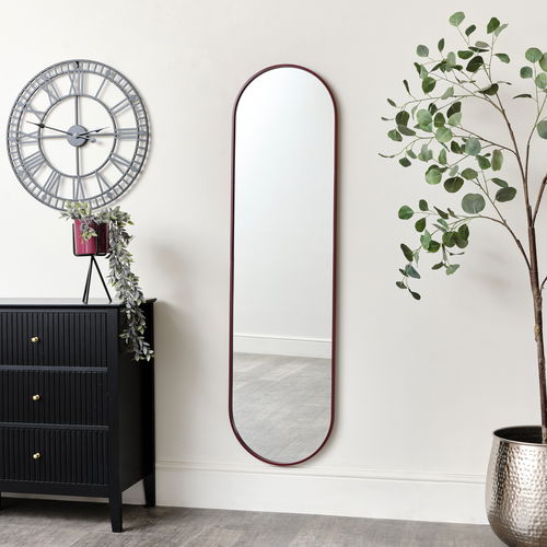 Red Metal Framed Pill Shaped Mirror 40cm x 150cm