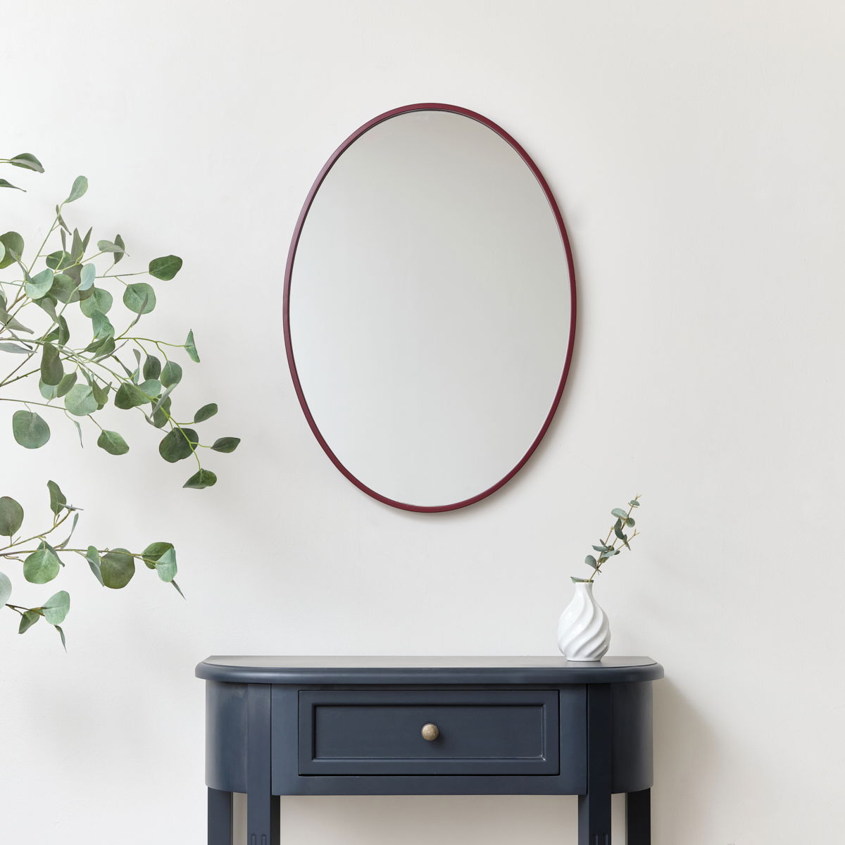 Red Oval Metal Framed Mirror 50cm x 70cm