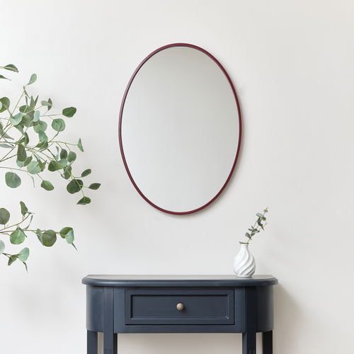 Red Oval Metal Framed Mirror 50cm x 70cm
