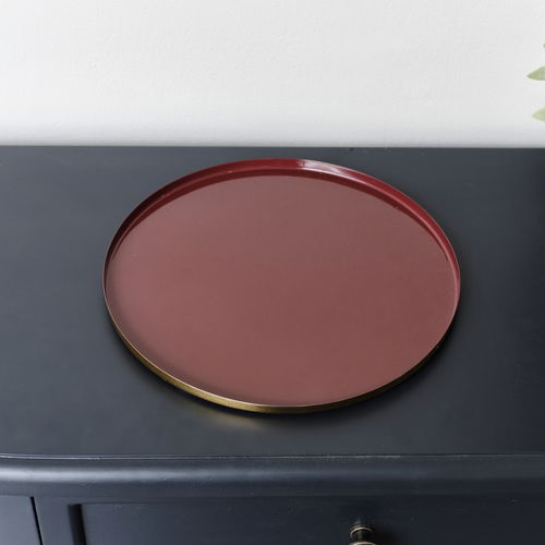 Round Metal Gold & Deep Red Tray