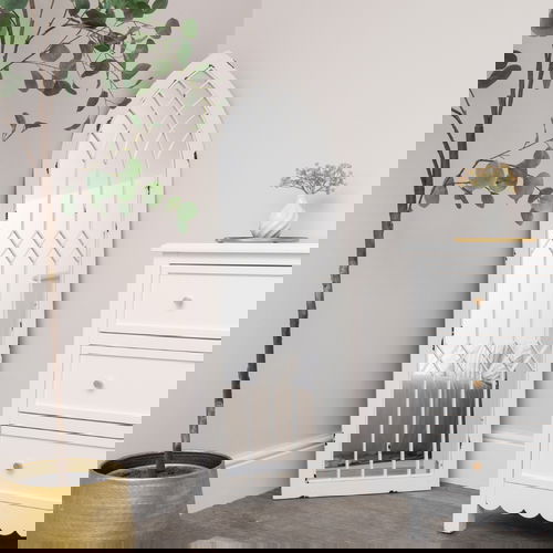 Arched White Distressed Chapel Fretwork Garden Mirror - 47cm x 142cm