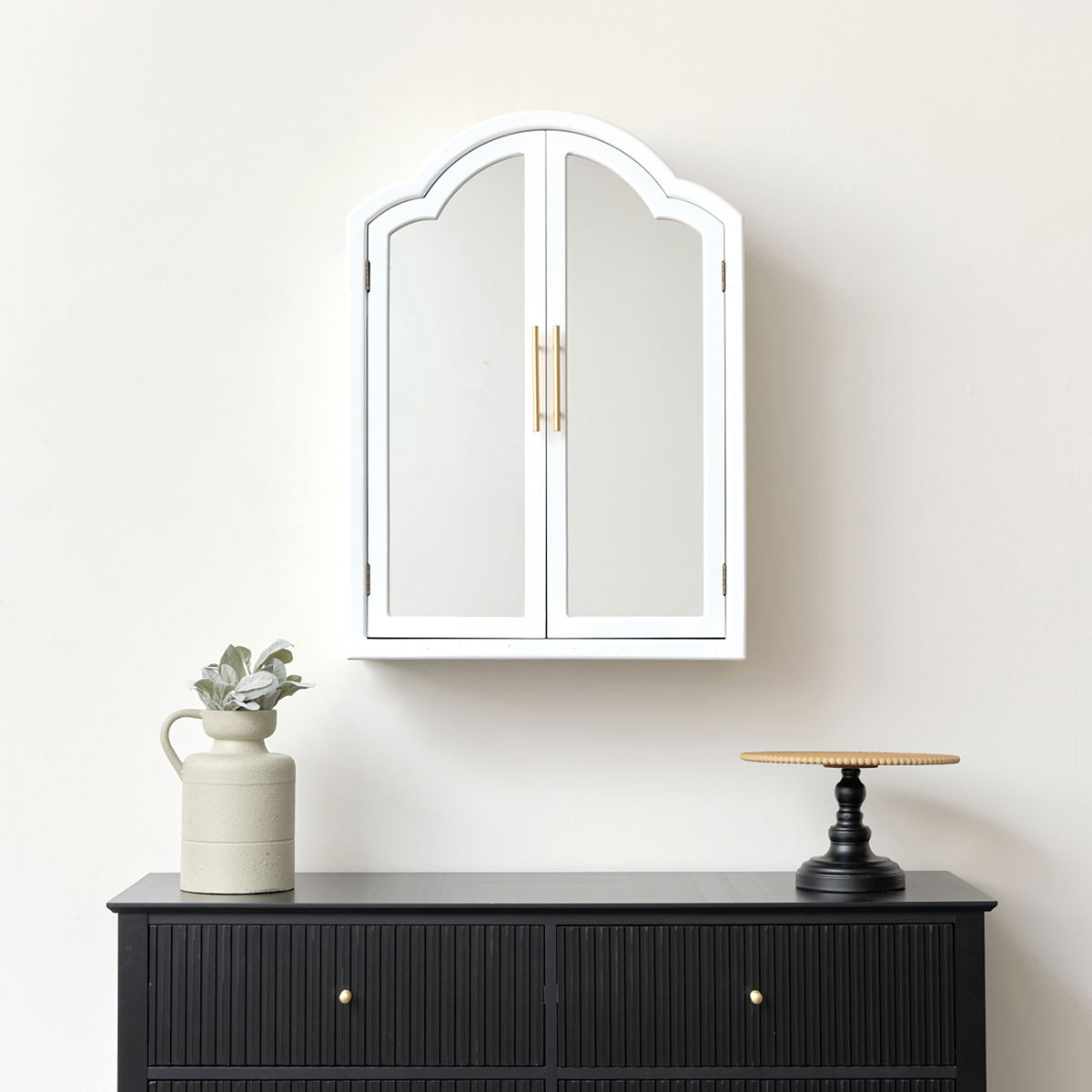 Arched White Mirrored Fronted Wall Cabinet 79cm x 57cm