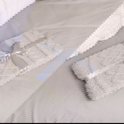 Beige Braid Design Knitted Throw - 140cm x 130cm