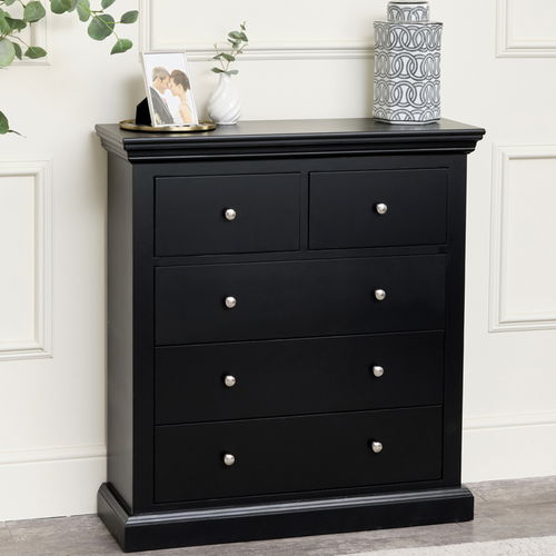 Black 5 Drawer Chest of Drawers - Slimline Haxey Black Range - Damaged Seconds