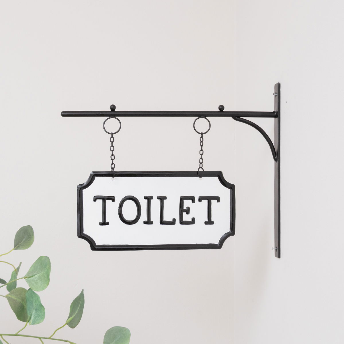 Black and White Metal Wall Mounted Hanging Toilet Sign