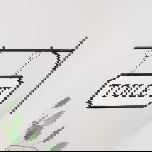 Black and White Metal Wall Mounted Hanging Toilet Sign