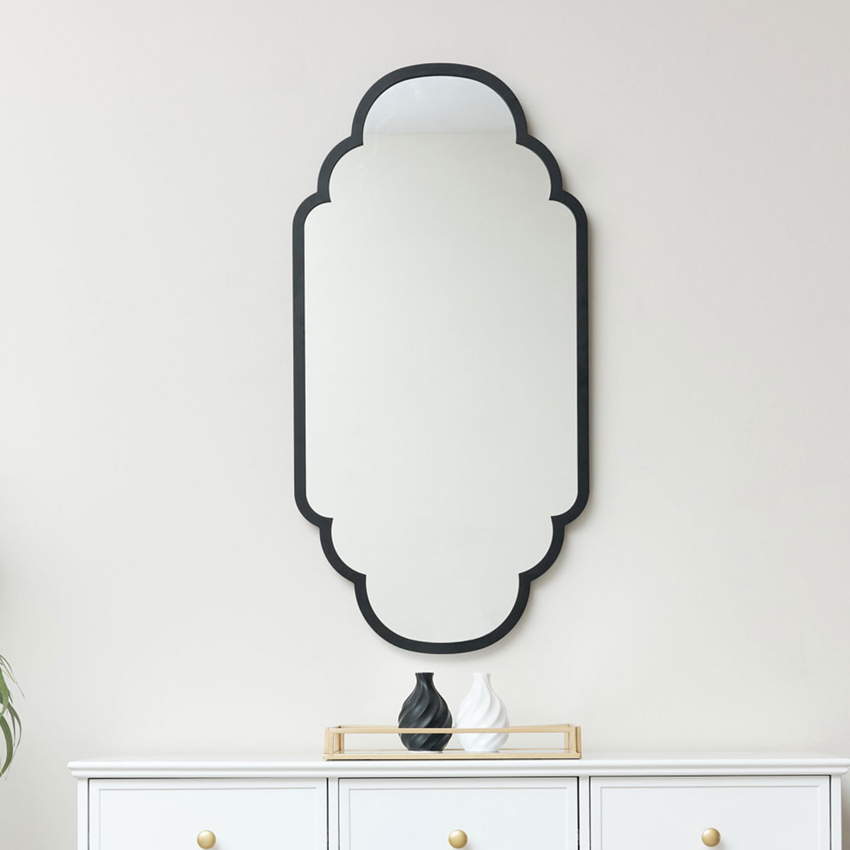 Black Curved Scalloped Framed Wall Mirror 50cm x 100cm