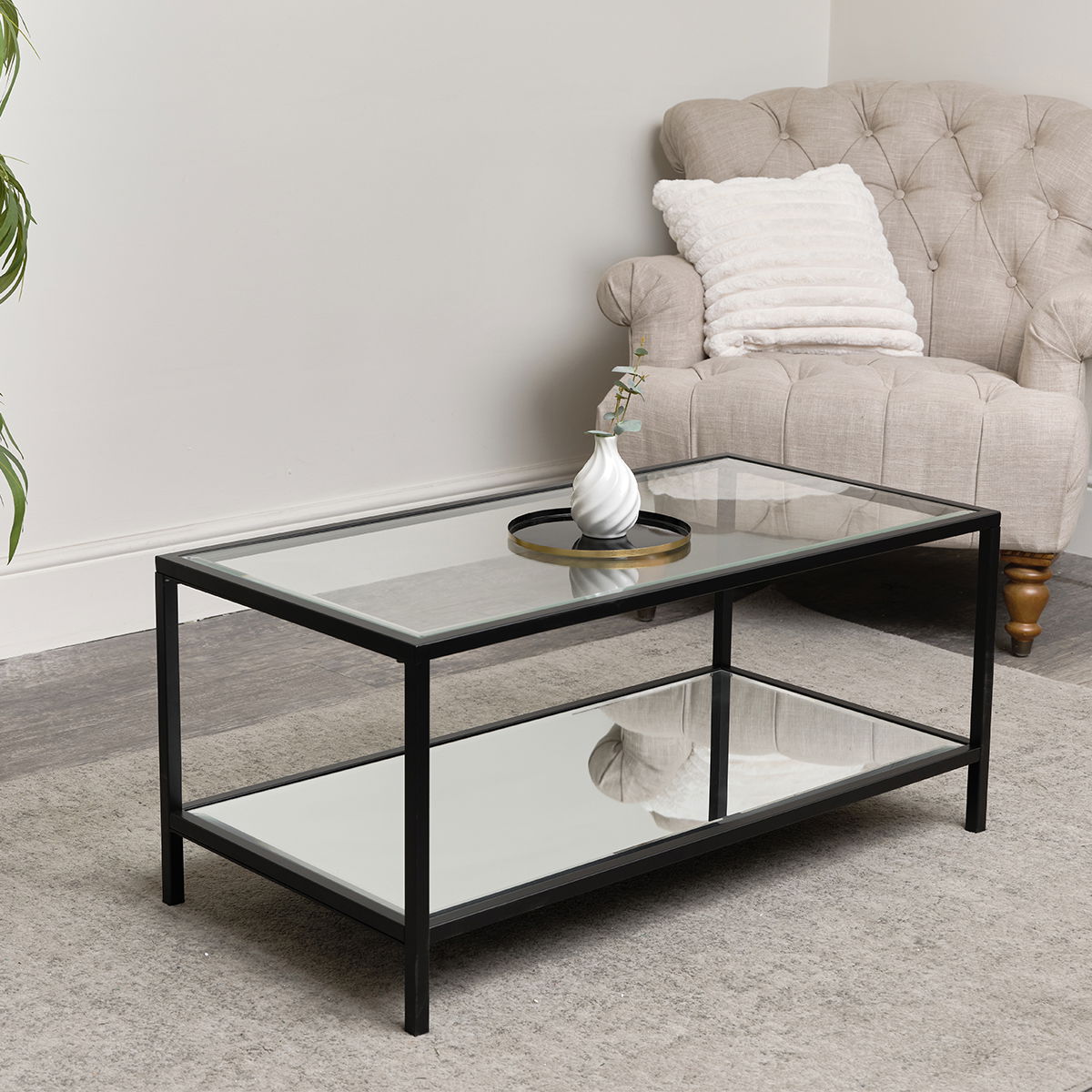 Black Glass & Mirrored Coffee Table