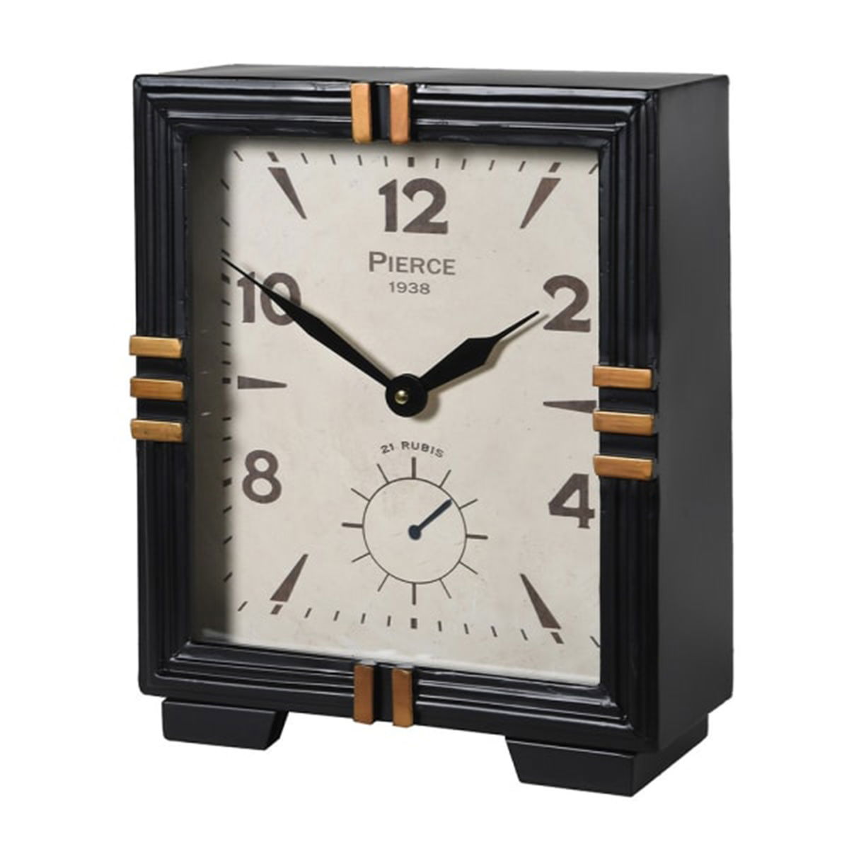 Black & Gold Metal Square Table Top / Mantel Clock 32cm x 26cm
