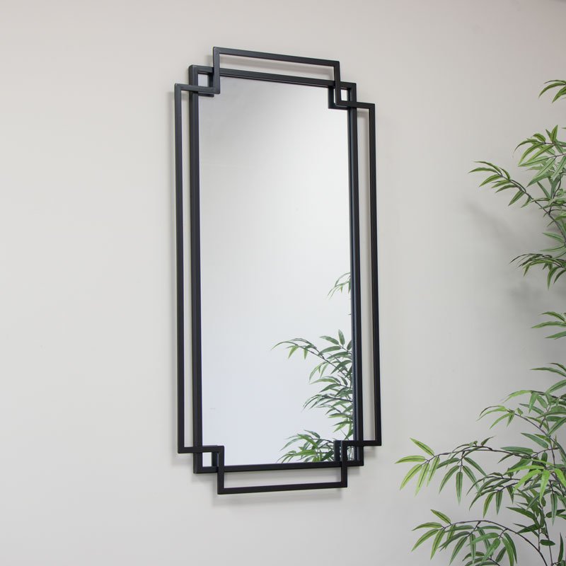 Black Matt Wall Mirror 94cm x 48cm