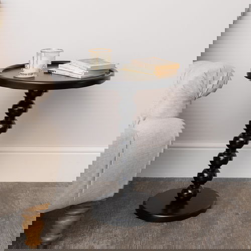 Black Painted Round Wooden Bobble Side Table - 45cm x 56.5cm