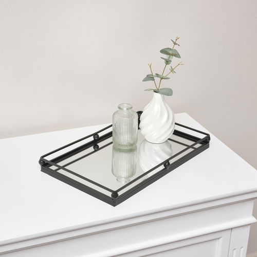 Black Rectangle Mirrored Display Tray