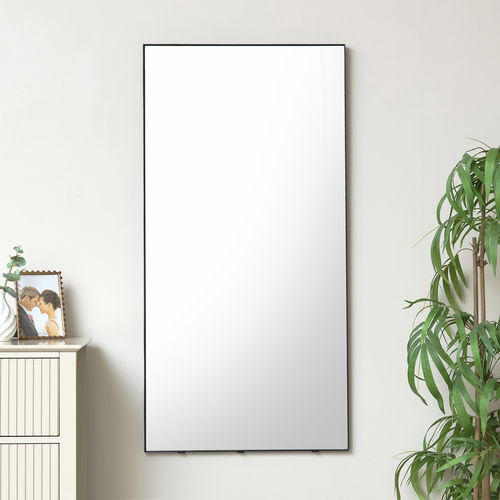 Black Thin Framed Rectangle Wall Mirror 110cm x 55cm