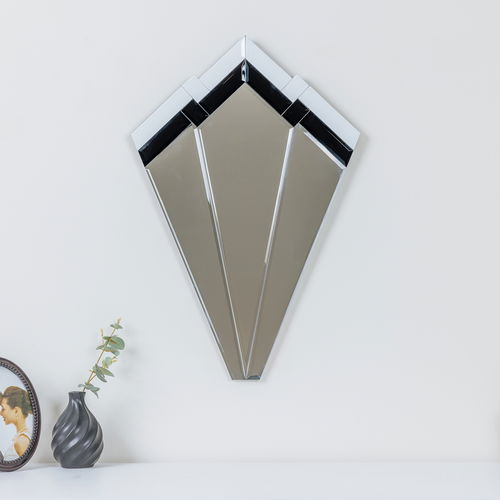 Black & White Glass Art Deco Fan Wall Mirror 60cm x 40cm