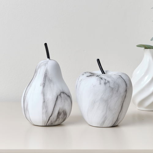 Black & White Marble Effect Apple & Pear Decorative Ornaments