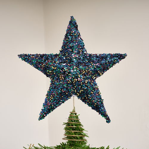 Blue and Multi Coloured Sparkly Star Shaped Christmas Tree Topper