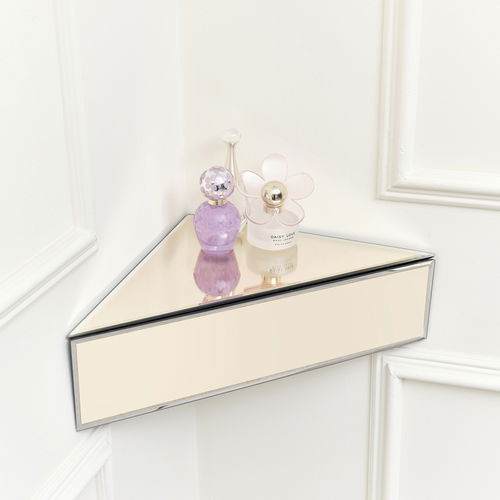 Champagne Mirrored Floating One Drawer Corner Shelf / Dressing Table