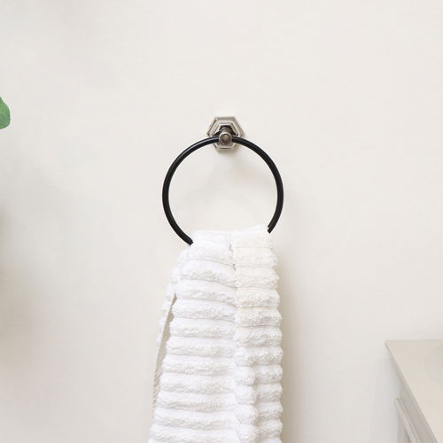 Chrome Silver and Black Towel Ring 18cm 