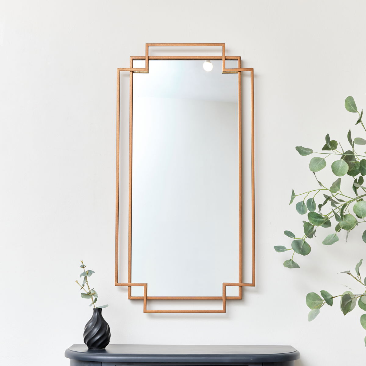 Copper Foiled Geometric Wall Mirror 94cm x 48cm
