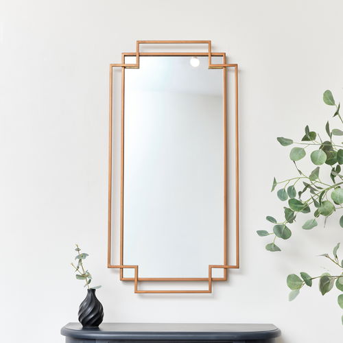 Copper Foiled Geometric Wall Mirror 94cm x 48cm