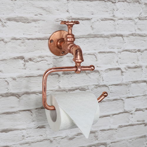 Copper Metal Tap Toilet Roll Holder 19cm x 21cm 