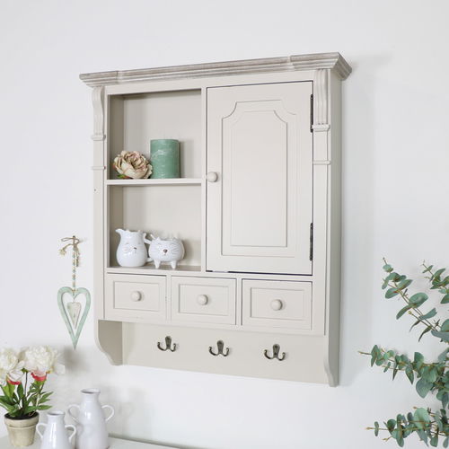 Cream Wall Mounted Cupboard with hooks - Lyon Range