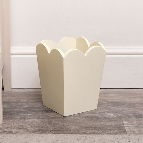 Cream Wooden Scalloped Edge Waste Paper Bin