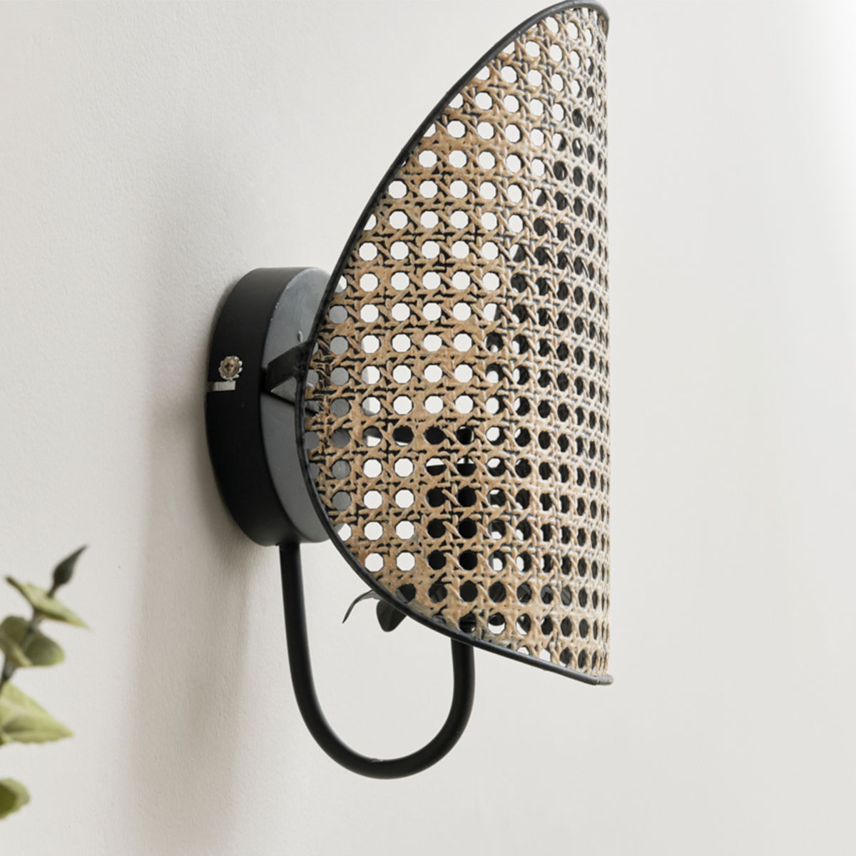 Curved Rattan Effect Wall Light