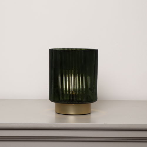 Dark Green Ribbed Glass Ambient Table Lamp