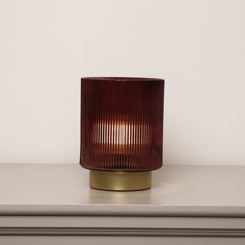 Dark Red Ribbed Glass Ambient Table Lamp